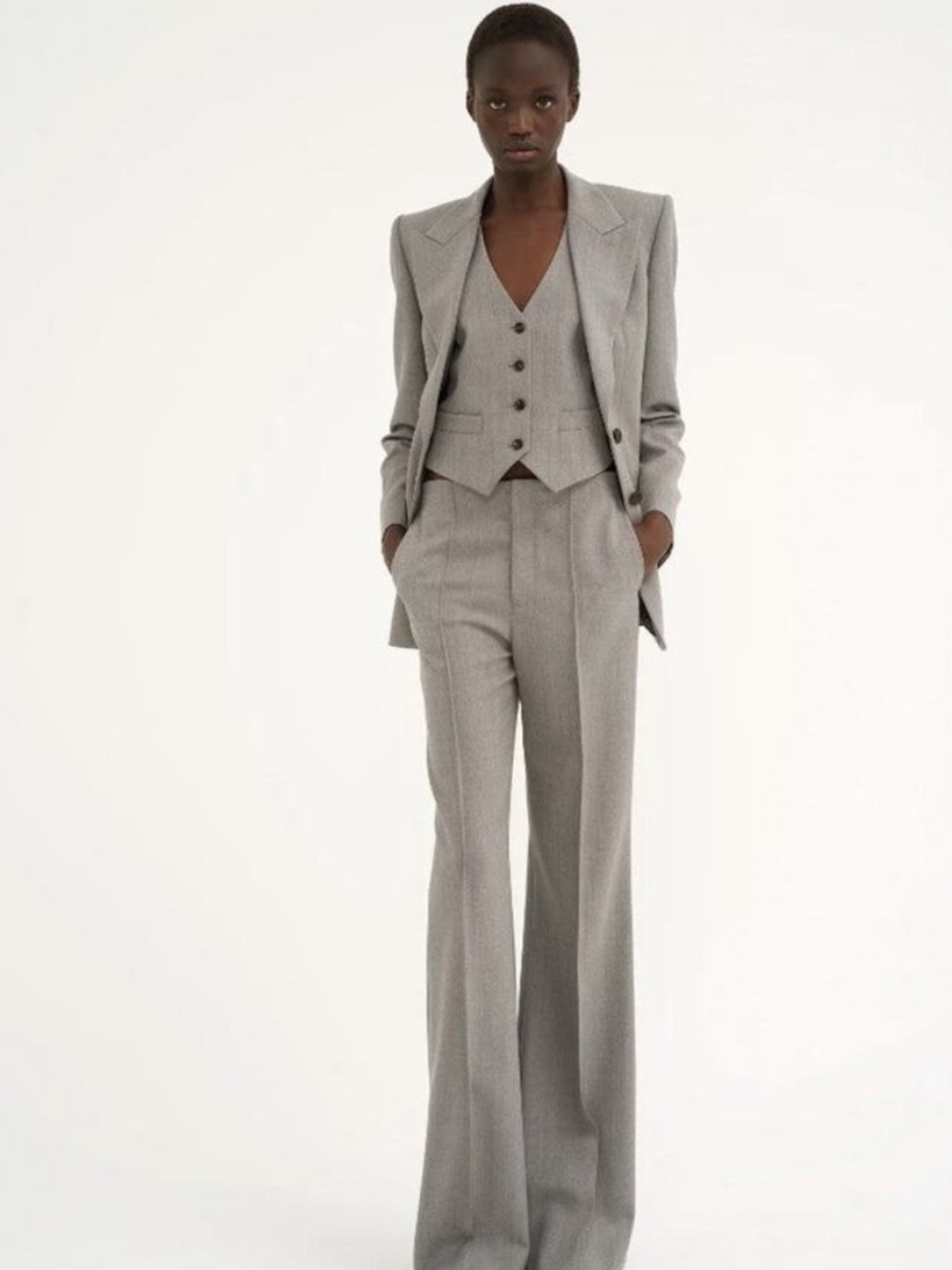 Chloe wool tailor pants grey straight leg mid low rise